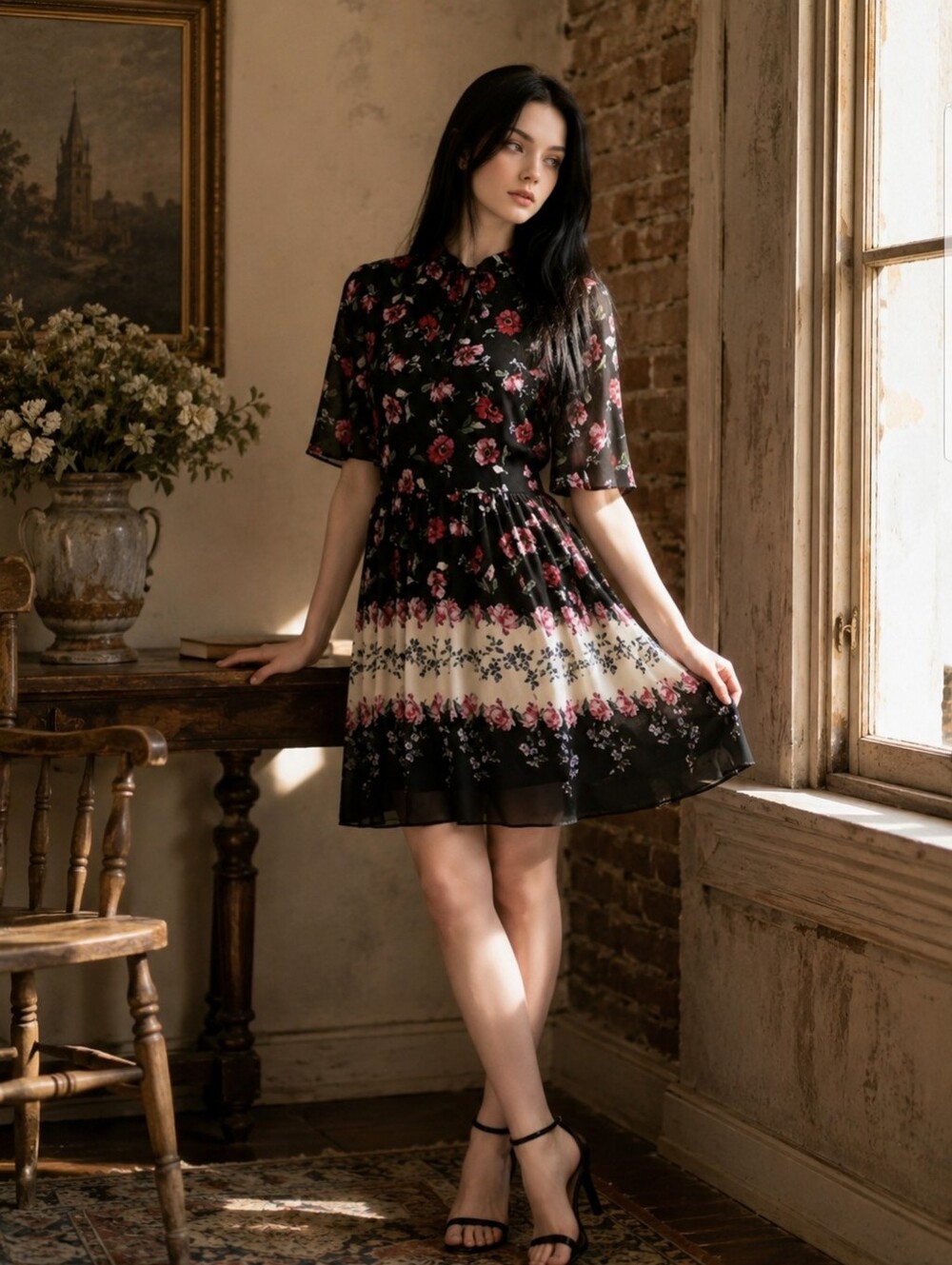 EUC Cece By Cynthia Steffe Floral Print Tie Neck Size 0P Dress!